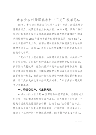 市农业农村局深化农村“三变”改革总结