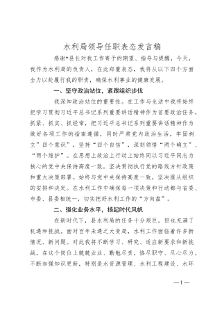 水利局领导任职表态发言稿