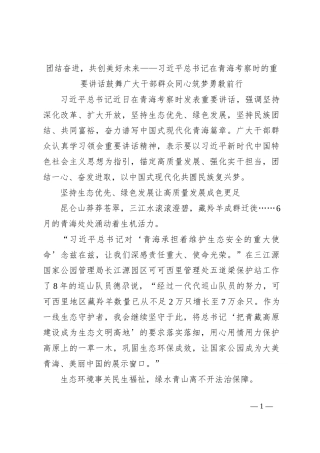 团结奋进，共创美好未来——习总书记在青海考察时的重要讲话鼓舞广大干部群众同心筑梦勇毅前行