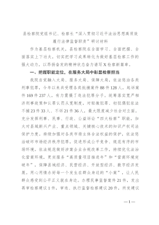 县检察院党组书记、检察长“深入贯彻习总书记法治思想 高质效履行法律监督职责”研讨材料