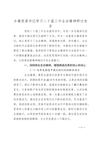 乡镇党委书记学习二 十届三 中全会精神研讨发言