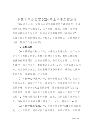 乡镇党政办公室2024年上半年工作总结