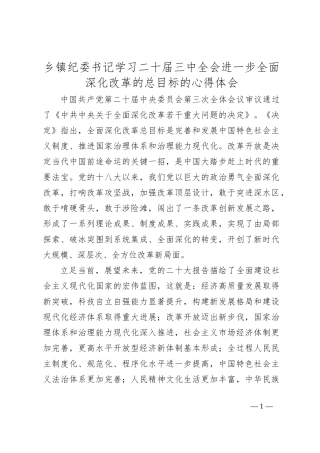 乡镇纪委书记学习二 十届三 中全会进一步全面深化改革的总目标的心得体会