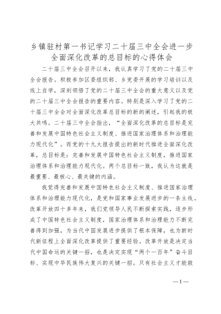 乡镇驻村第一书记学习二 十届三 中全会进一步全面深化改革的总目标的心得体会