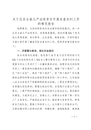 关于压实全面从严治党责任开展自查自纠工作的情况报告