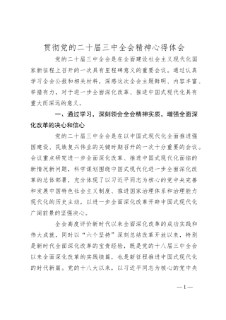 贯彻党的二十届三中全会精神心得体会