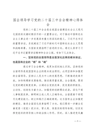 国企领导学习党的二 十届三 中全会精神心得体会