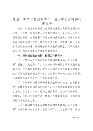 基层干部学习贯彻党的二十届三中全会精神心得体会