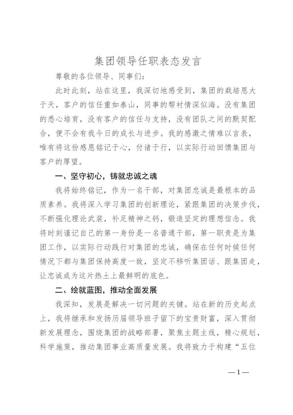 集团领导任职表态发言_第1页
