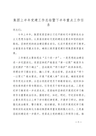 集团上半年党建工作总结暨下半年重点工作任务
