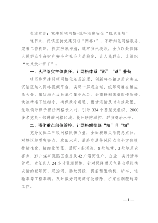 交流发言：党建引领网格+ 筑牢汛期安全“红色堤坝”