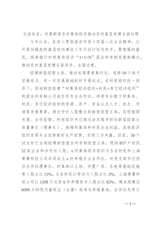 交流发言：发展新型农村集体经济 推动农村基层党建全面过硬