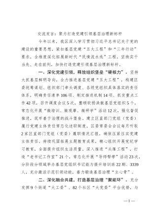 交流发言：聚力打造党建引领基层治理新标杆