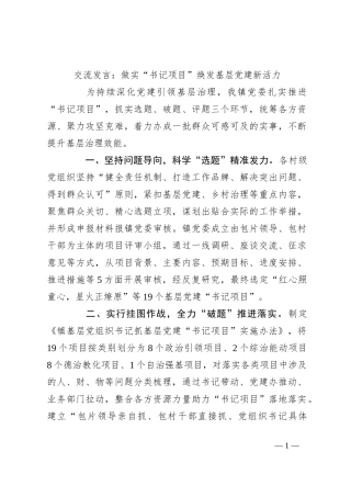 交流发言：做实“书记项目”焕发基层党建新活力