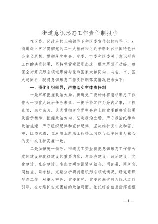 街道意识形态工作责任制报告