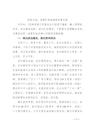 经验交流：党建引领助推高质量发展