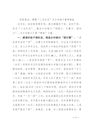 经验做法：建强“三支队伍” 为乡村振兴蓄势赋能