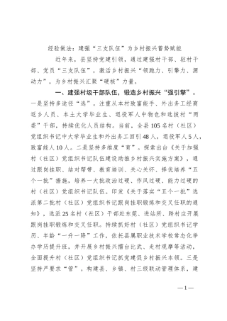 经验做法：建强“三支队伍”为乡村振兴蓄势赋能