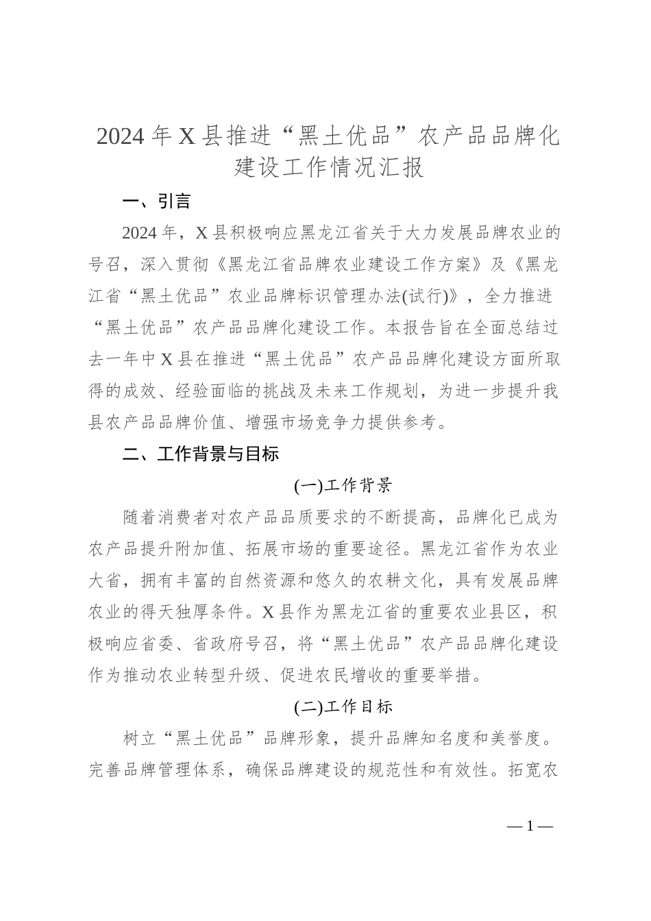 2024年X县推进“黑土优品”农产品品牌化建设工作情况汇报_第1页