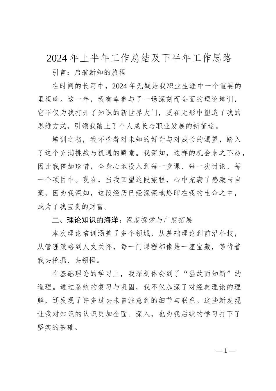 2024年上半年工作总结及下半年工作思路_第1页