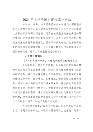 2024年上半年国企纪检工作总结
