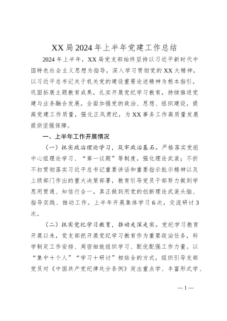 XX局2024年上半年党建工作总结