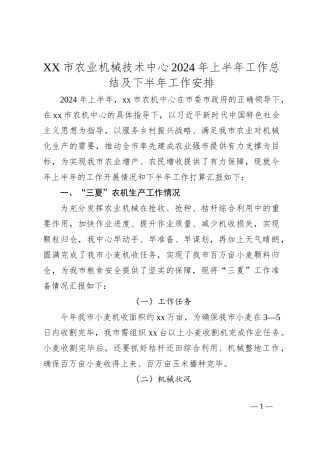 XX市农业机械技术中心2024年上半年工作总结及下半年工作安排