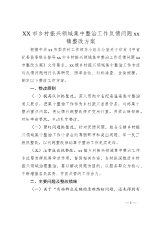 XX市乡村振兴领域集中整治工作反馈问题xx镇整改方案