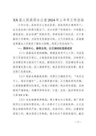 XX县人民政府办公室2024年上半年工作总结