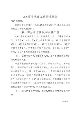 XX巡察党建工作情况报告