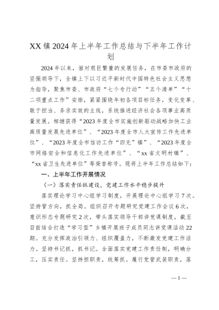 XX镇2024年上半年工作总结与下半年工作计划