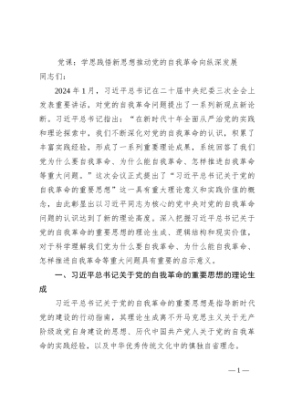 党课：学思践悟新思想推动党的自我革命向纵深发展