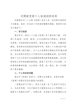 对照新党章个人检视剖析材料