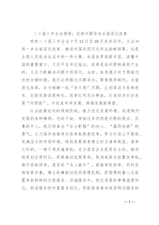 二十届三中全会感悟：坚持问题导向 全面深化改革