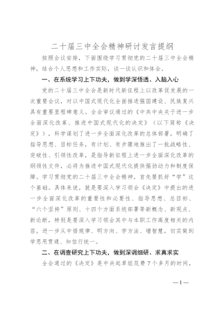 二十届三中全会精神研讨发言提纲