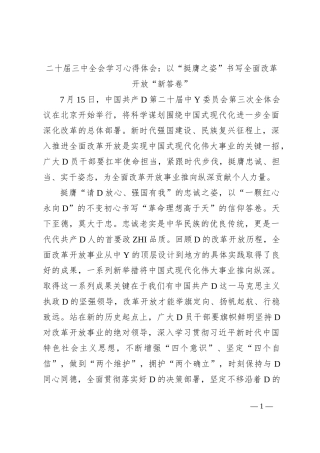 二十届三中全会学习心得体会：以“挺膺之姿”书写全面改革开放“新答卷”