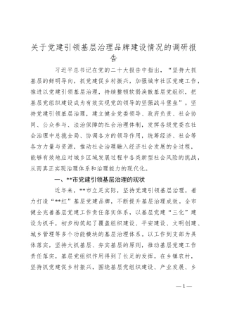 关于党建引领基层治理品牌建设情况的调研报告