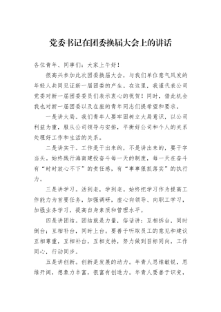 党委书记在团委换届大会上的讲话
