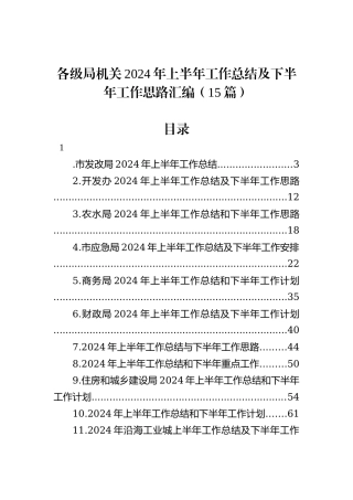各级局机关2024年上半年工作总结及下半年工作思路汇编（15篇）