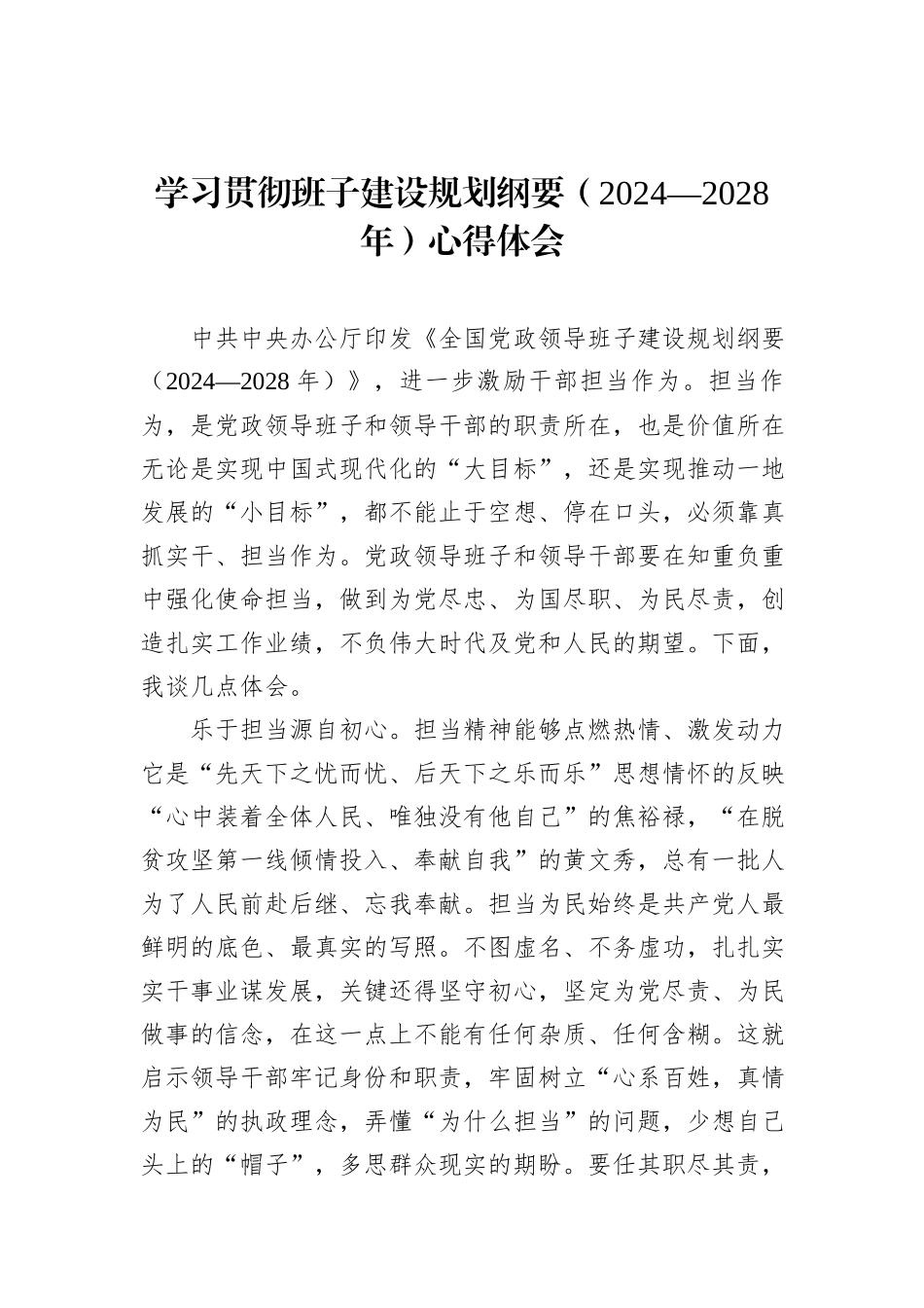 学习贯彻班子建设规划纲要（2024—2028年）心得体会_第1页