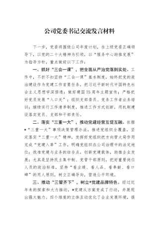 公司党委书记交流发言材料