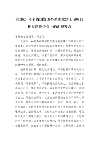 在2024年全省国资国企系统党建工作项目化专题推进会上的汇报发言