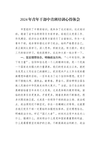 2024年青年干部中青班培训心得体会