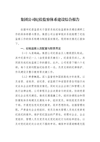 集团公司纪检监察体系建设综合报告
