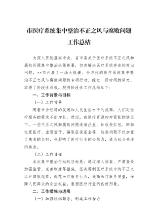 市医疗系统集中整治不正之风与腐败问题工作总结