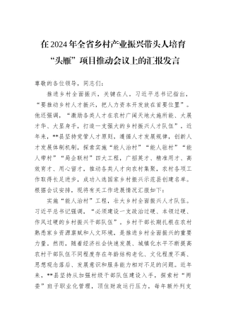 在2024年全省乡村产业振兴带头人培育“头雁”项目推动会议上的汇报发言