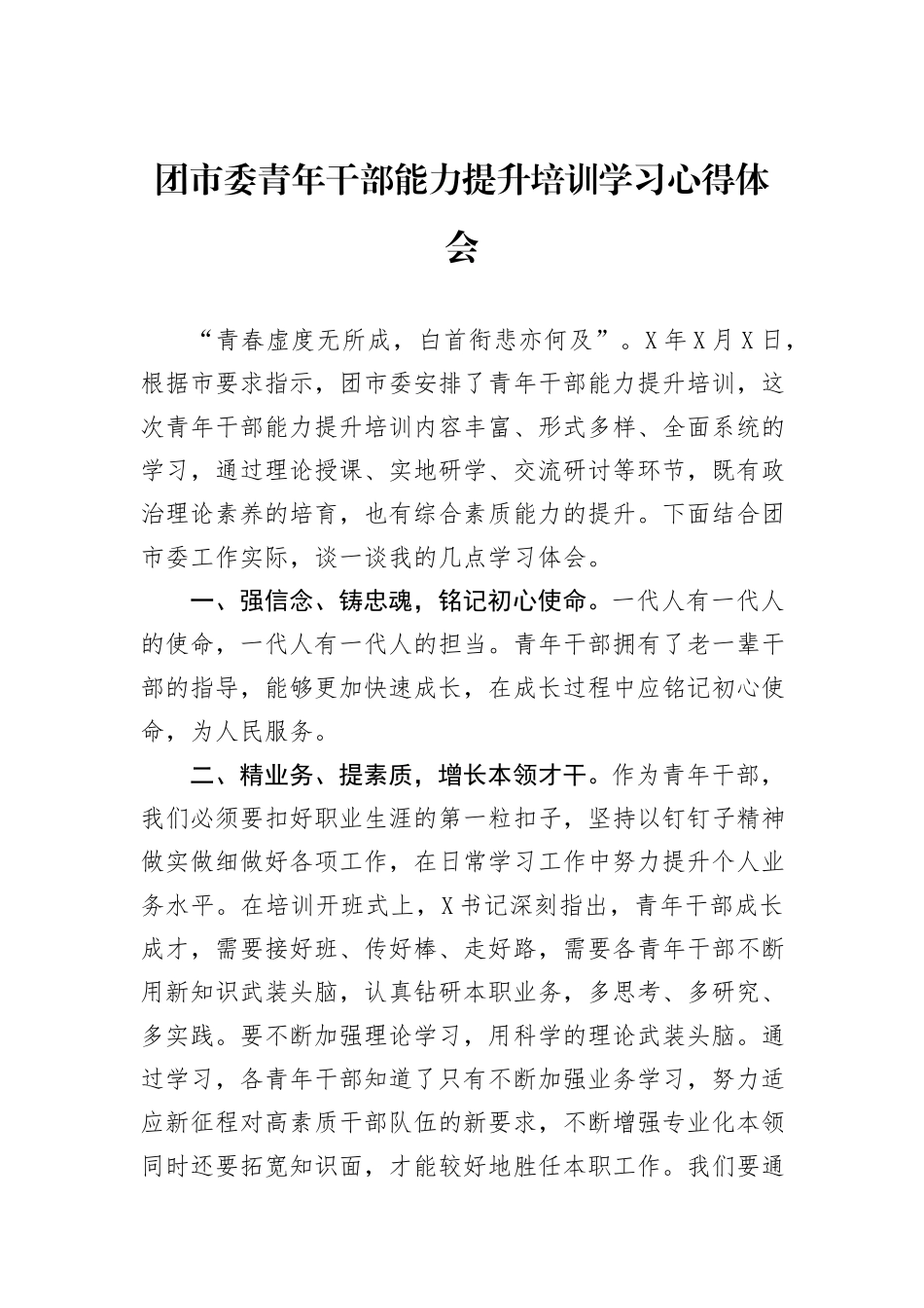 团市委青年干部能力提升培训学习心得体会_第1页