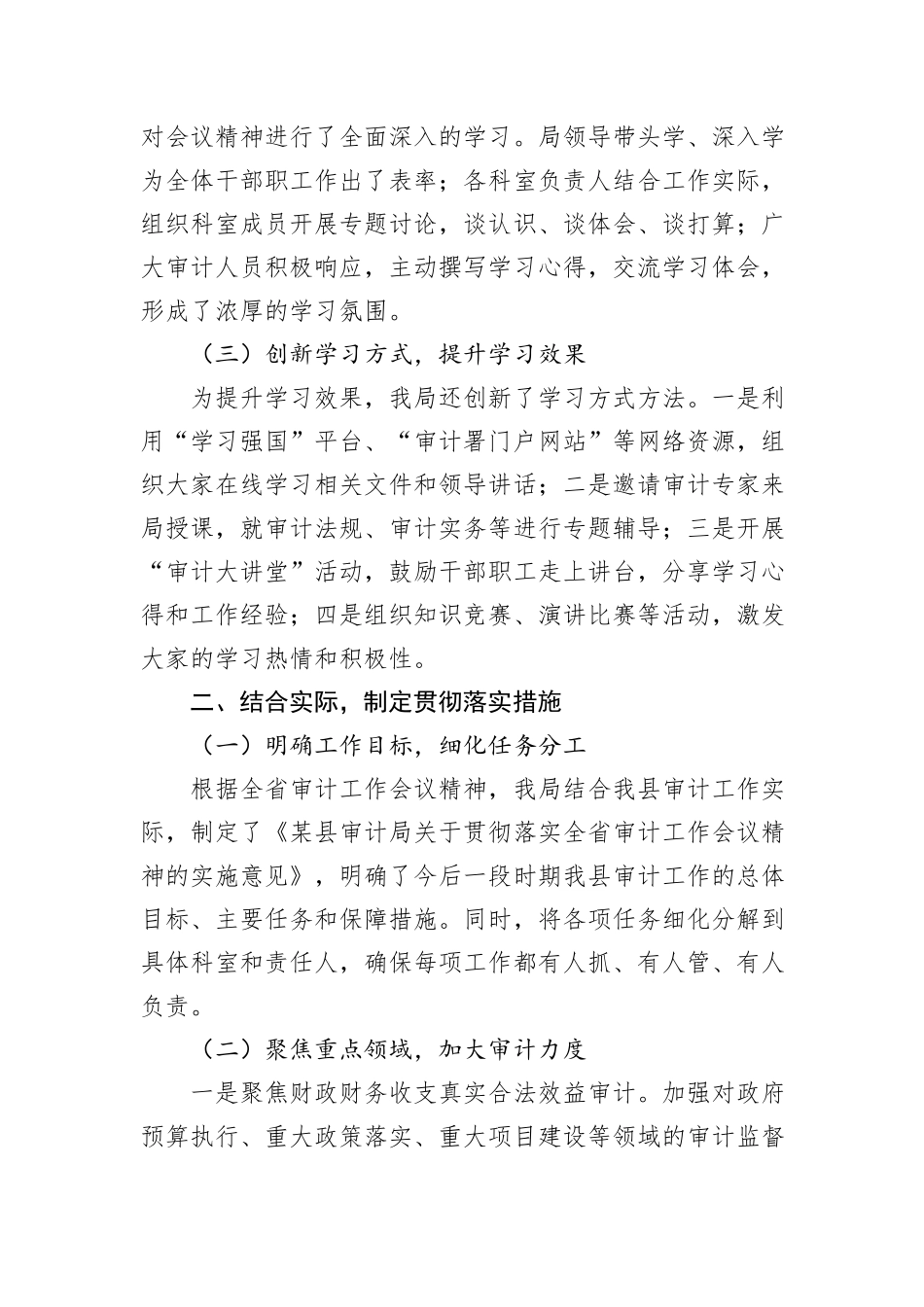 某县审计局学习贯彻全省审计工作会议精神情况汇报_第2页