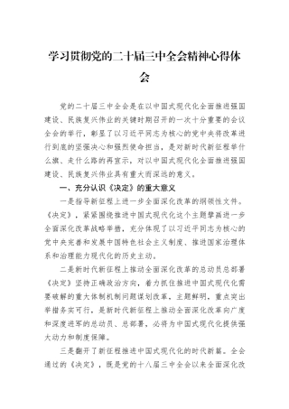 学习贯彻党的二十届三中全会精神心得体会