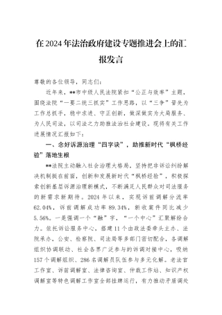 在2024年法治政府建设专题推进会上的汇报发言